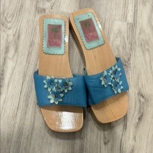Lilly Pullitzer Vintage blue leather wooden sandal size 7